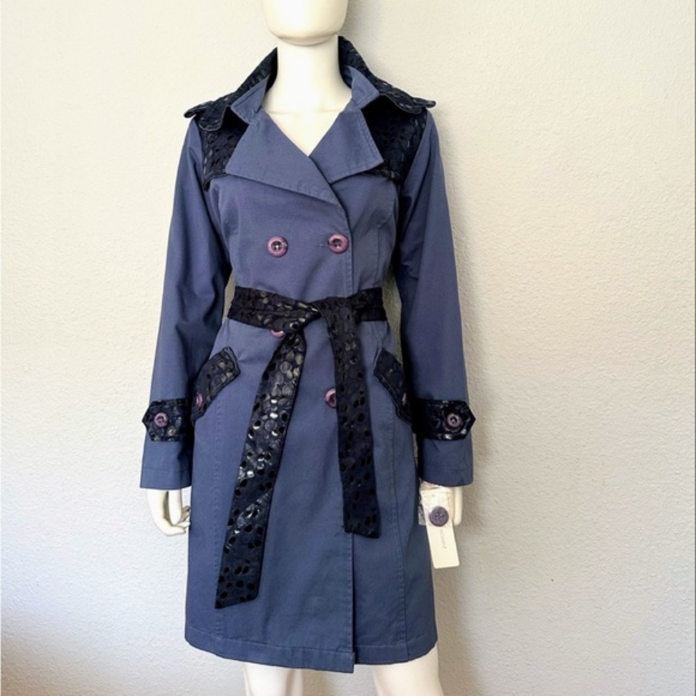 🔥SALE💥NWT WOMEN DOUBLE-BREASTED TRENCH COAT BELTED LINED JACKET IN DENIM - Picture 11 of 17